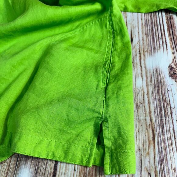 John Mark Size Large 100% Linen Top Green Boho Tunic Button Shirt 3/4 Sleeves - Picture 7 of 10